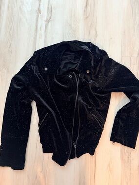 Black Velvet Sparkle Moto Jacket - Women